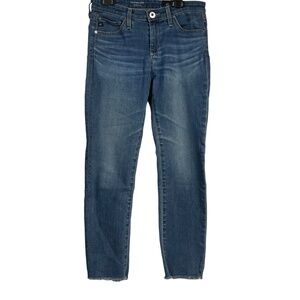 AG Adriano Goldschmied The Prima Crop Cigarette Crop Blue Denim Jeans Fringe 25R